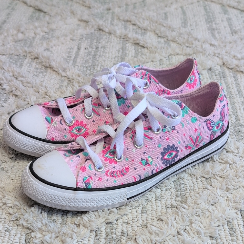Converse Low Top Floral Sneakers - Pink & Teal Accents Kids Size 3/ Women's 5